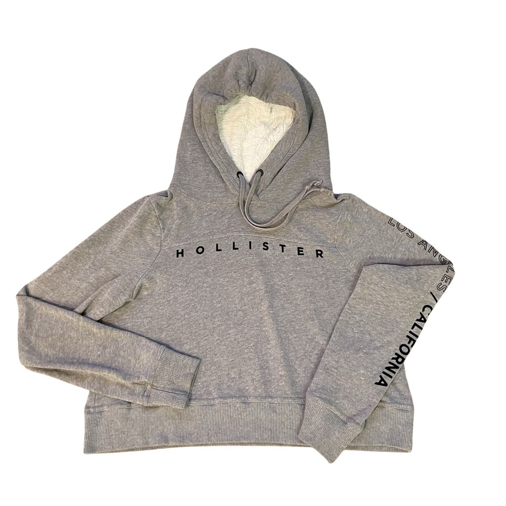 Vtg Y2K Hollister Faux Fur Lined Heavyweight Hoodie Zip Up Women's M Cropped